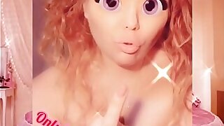 Humorous Snap filter with big eyes. Anime fantasy flashing my tits and pussy for you
