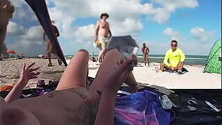 Death-defying Wife 511 - Mrs Kiss gives us her NUDE BEACH POV view of a VOYEUR JERKING OFF in front of her and several other men watching!