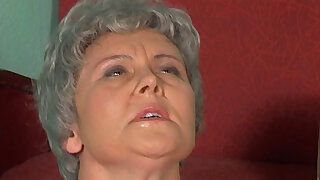 Granny rolls her eyes because a big cock is stuck in her ass